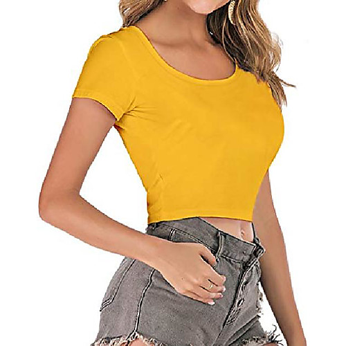 women's basic short sleeve scoop neck crop top cotton crop tee shirts(yellow,m)
women's basic short sleeve scoop neck crop top cotton crop tee shirts(yellow,m)