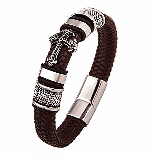 man's jewelry gift cross leather bracelet magnetic buckle religious christian stainless steel bangle (9.4inch coffee color leather)
man's jewelry gift cross leather bracelet magnetic buckle religious christian stainless steel bangle (9.4inch coffee color leather)