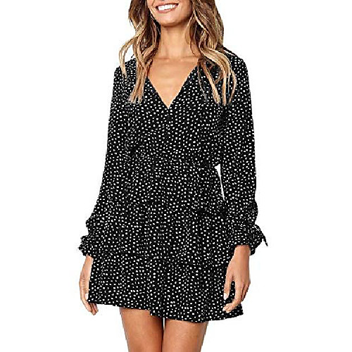 womens polka dot v neck dresses ruffle long sleeve loose mini short dress black
womens polka dot v neck dresses ruffle long sleeve loose mini short dress black