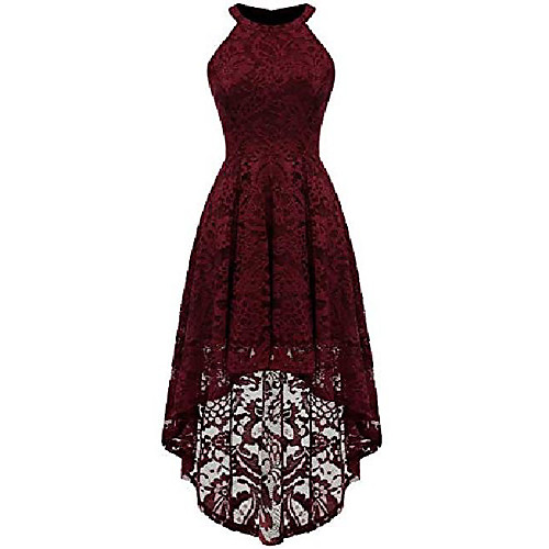 women's halter hi-lo lace floral bridesmaid cocktail party swing dress wine red,l
women's halter hi-lo lace floral bridesmaid cocktail party swing dress wine red,l