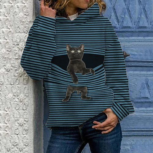 Women's Pullover Hoodie Sweatshirt Cat Stripes Daily Casual Hoodies Sweatshirts Slim Black Blue Green
Women's Pullover Hoodie Sweatshirt Cat Stripes Daily Casual Hoodies Sweatshirts Slim Black Blue Green