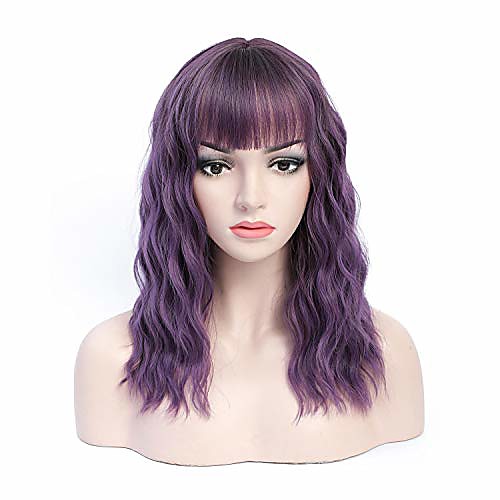 short purple wig 18'' party wigs with bangs women synthetic wavy wig for halloween cosplay, adjustable average size
short purple wig 18'' party wigs with bangs women synthetic wavy wig for halloween cosplay, adjustable average size