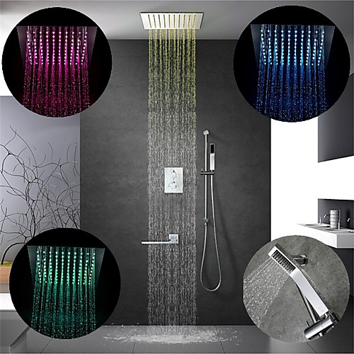 12 Inch Chrome / 64-Color LED Shower Faucets Sets Complete with Stainless Steel Shower Head and Solid Brass Handshower Ceiling Mounted Rain Mode / Jet Mode / Rainfall Shower Head System
12 Inch Chrome / 64-Color LED Shower Faucets Sets Complete with Stainless Steel Shower Head and Solid Brass Handshower Ceiling Mounted Rain Mode / Jet Mode / Rainfall Shower Head System