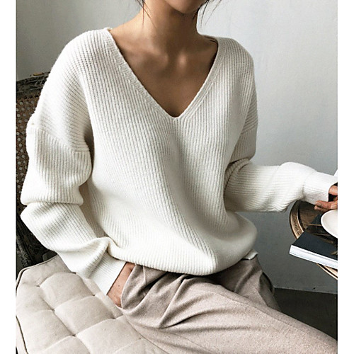 Women's Stylish Knitted Solid Color Pullover Long Sleeve Sweater Cardigans V Neck Fall Winter White Black Blue
Women's Stylish Knitted Solid Color Pullover Long Sleeve Sweater Cardigans V Neck Fall Winter White Black Blue
