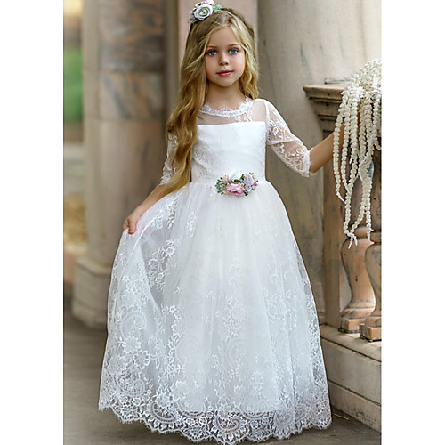 Princess / A-Line Floor Length Party / Wedding Flower Girl Dresses - Lace / Tulle Long Sleeve Jewel Neck with Tier / Flower / Solid
Princess / A-Line Floor Length Party / Wedding Flower Girl Dresses - Lace / Tulle Long Sleeve Jewel Neck with Tier / Flower / Solid