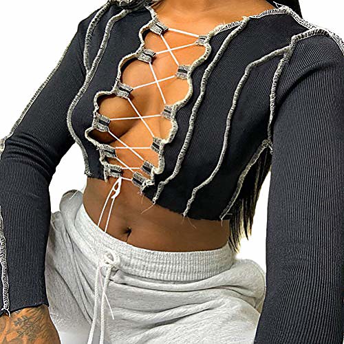 women's lace up front long sleeve crop tee top criss cross ribbed t-shirt top black
women's lace up front long sleeve crop tee top criss cross ribbed t-shirt top black