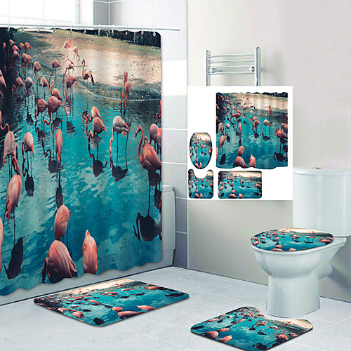 Flamingo Flock By The River Digital Printing Four-piece Set Shower Curtains and Hooks Modern Polyester Machine Made Waterproof Bathroom
Flamingo Flock By The River Digital Printing Four-piece Set Shower Curtains and Hooks Modern Polyester Machine Made Waterproof Bathroom