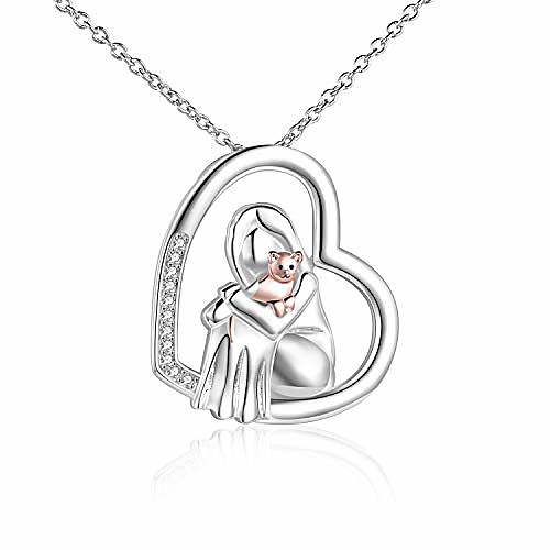 

925 sterling silver cat lover pendant necklace cat memorial gifts for women teen girls animal heart jewelry birthday gifts