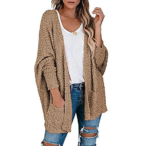

womens open front fuzzy cardigan sweaters batwing sleeve lightweight popcorn loose knit sweater cloak tops brown 230-kafeise-xl