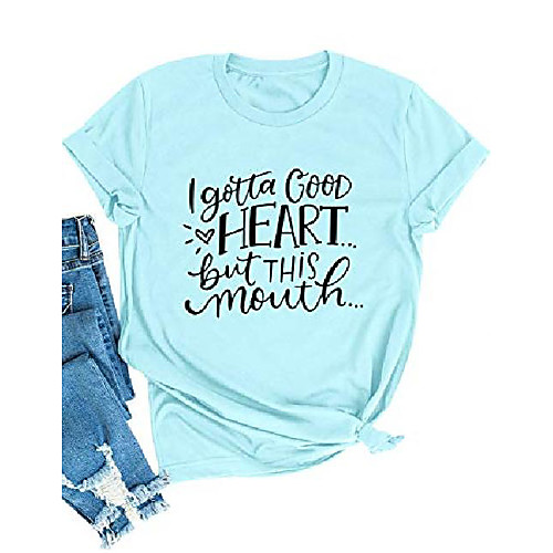 women i got a good heart but this mouth funny tops short sleeve t-shirts sky-blue
women i got a good heart but this mouth funny tops short sleeve t-shirts sky-blue