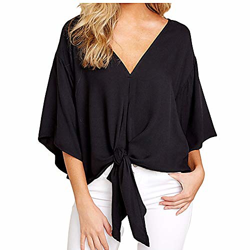 womens casual floral print loose fit blouse sexy v neck kimono short bat wing sleeves tie front tops shirts (black, l)
womens casual floral print loose fit blouse sexy v neck kimono short bat wing sleeves tie front tops shirts (black, l)