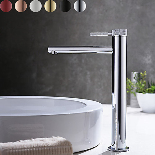 

Bathroom Sink Faucet - High Chrome / Brushed Gold / Black Or White Painted Finishes Centerset Single Handle One Hole Bath Mixer Taps Deck Mounted Tall Vessel Vanity Basin Faucet