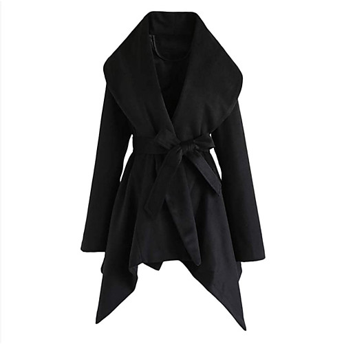 

Women's Solid Colored Lace up Active Fall & Winter Trench Coat Long Going out Long Sleeve Wool Blend Coat Tops Black