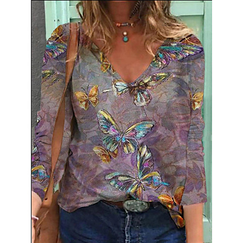 Women's Blouse Shirt Butterfly Animal Long Sleeve Print Round Neck Tops Basic Top White Purple Blushing Pink
Women's Blouse Shirt Butterfly Animal Long Sleeve Print Round Neck Tops Basic Top White Purple Blushing Pink