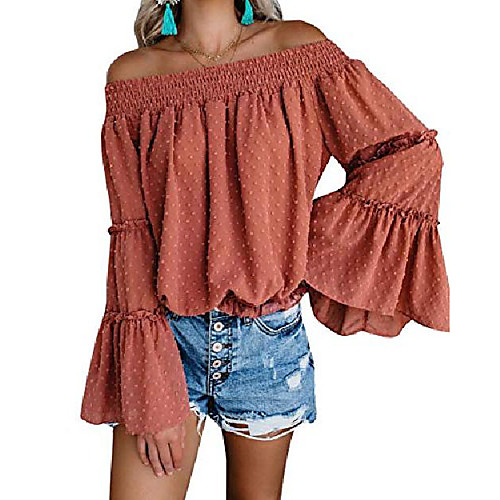 womens off the shoulder tops summer casual chiffon bell sleeve ruffle blouse tunic shirts deep blue
womens off the shoulder tops summer casual chiffon bell sleeve ruffle blouse tunic shirts deep blue