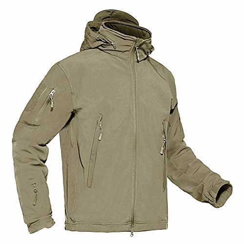 waterproof soft shell pocket jackets men fleece raincoat with foldaway hood khaki
waterproof soft shell pocket jackets men fleece raincoat with foldaway hood khaki
