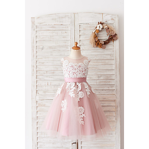 Ball Gown Knee Length Wedding / Birthday Flower Girl Dresses - Lace / Tulle Sleeveless Jewel Neck with Belt / Buttons
Ball Gown Knee Length Wedding / Birthday Flower Girl Dresses - Lace / Tulle Sleeveless Jewel Neck with Belt / Buttons