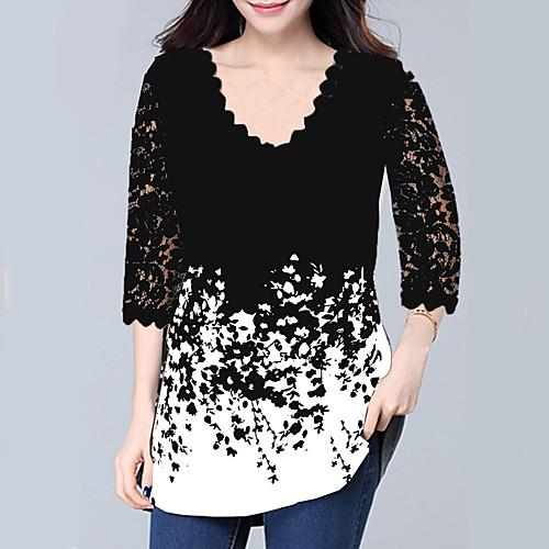 Women's Blouse Shirt Color Block Lace Print V Neck Tops Basic Top White Black Blue
Women's Blouse Shirt Color Block Lace Print V Neck Tops Basic Top White Black Blue
