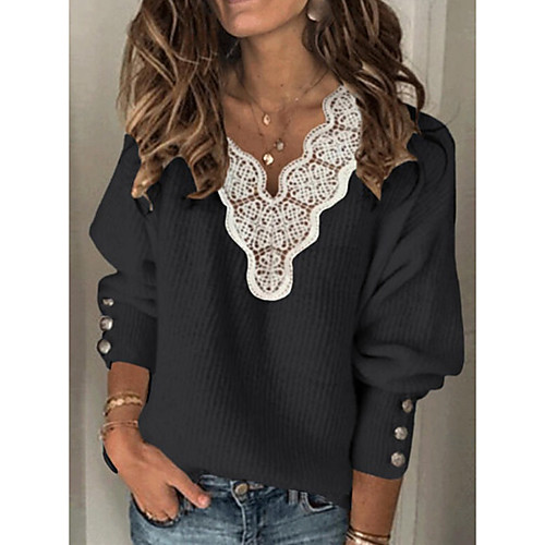 Women's Knitted Lace Trims Solid Color Jumper Cotton Long Sleeve Sweater Cardigans V Neck Fall Winter White Black Blue
Women's Knitted Lace Trims Solid Color Jumper Cotton Long Sleeve Sweater Cardigans V Neck Fall Winter White Black Blue
