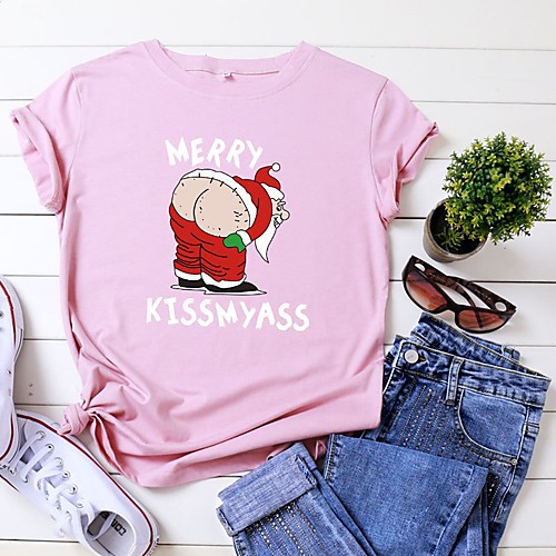 Women's Christmas T shirt Graphic Graphic Prints Letter Print Round Neck Tops 100% Cotton Basic Christmas Basic Top Black Yellow Blushing Pink
Women's Christmas T shirt Graphic Graphic Prints Letter Print Round Neck Tops 100% Cotton Basic Christmas Basic Top Black Yellow Blushing Pink