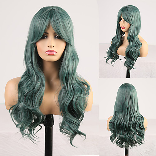 

Cosplay Costume Wig Synthetic Wig Wavy Body Wave Middle Part Neat Bang Wig Long Green Synthetic Hair Women's Odor Free Fashionable Design Soft Green / Heat Resistant