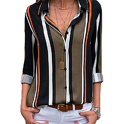 

lannychic women's stripes button down shirts roll-up sleeve tops v neck casual work blouses tunics - gray s