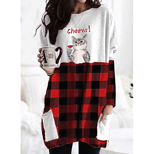 Women's Tshirt Dress 3D Cat Graphic Prints Long Sleeve Patchwork Print Round Neck Tops Basic Basic Top White Red
Women's Tshirt Dress 3D Cat Graphic Prints Long Sleeve Patchwork Print Round Neck Tops Basic Basic Top White Red