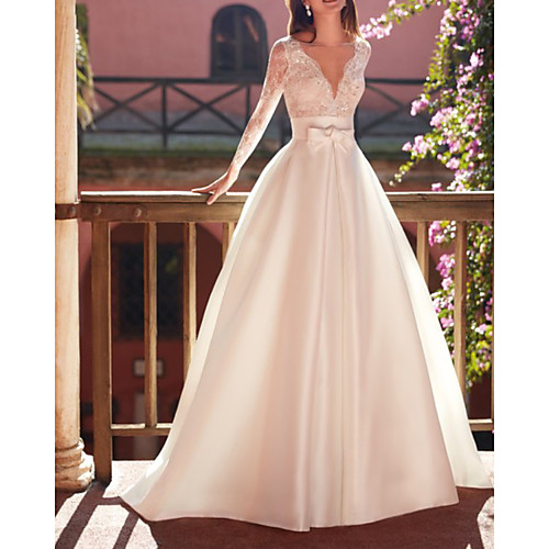 A-Line Wedding Dresses Jewel Neck Floor Length Lace Satin Long Sleeve Country with 2021
A-Line Wedding Dresses Jewel Neck Floor Length Lace Satin Long Sleeve Country with 2021