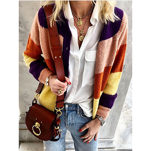 Women's Knitted Color Block Cardigan Long Sleeve Sweater Cardigans Crew Neck Fall Winter Purple Blushing Pink
Women's Knitted Color Block Cardigan Long Sleeve Sweater Cardigans Crew Neck Fall Winter Purple Blushing Pink