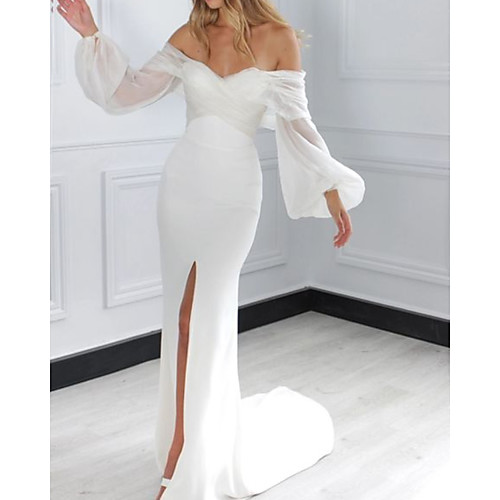 Sheath / Column Wedding Dresses Off Shoulder Court Train Chiffon Long Sleeve Simple with 2021
Sheath / Column Wedding Dresses Off Shoulder Court Train Chiffon Long Sleeve Simple with 2021