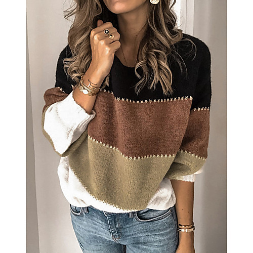 Women's Knitted Color Block Pullover Long Sleeve Sweater Cardigans Crew Neck Fall Winter Black Blue Khaki
Women's Knitted Color Block Pullover Long Sleeve Sweater Cardigans Crew Neck Fall Winter Black Blue Khaki