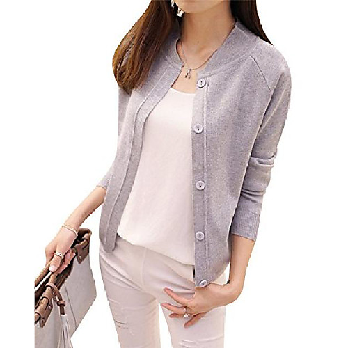 womens basic round neck fine knit cardigan short section thin coat light gray
womens basic round neck fine knit cardigan short section thin coat light gray