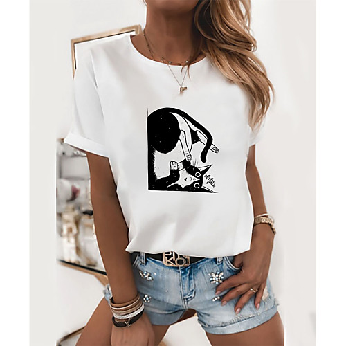 Women's T shirt Cat Graphic Prints Round Neck Tops 100% Cotton Basic Top Cat White Rainbow
Women's T shirt Cat Graphic Prints Round Neck Tops 100% Cotton Basic Top Cat White Rainbow