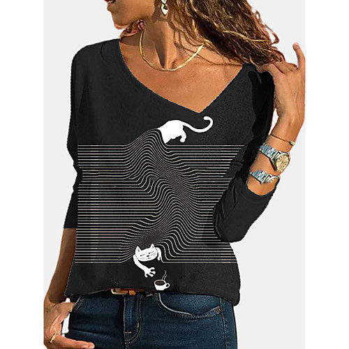 Women's T shirt Striped Cat 3D Long Sleeve Patchwork Print V Neck Tops Basic Basic Top Black
Women's T shirt Striped Cat 3D Long Sleeve Patchwork Print V Neck Tops Basic Basic Top Black