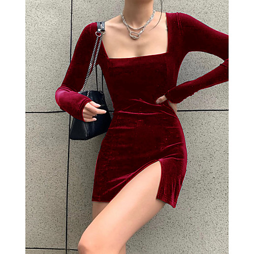Women's Sheath Dress Short Mini Dress Black Red Brown Long Sleeve Solid Color Split Summer Square Neck Sexy 2021 S M L XL
Women's Sheath Dress Short Mini Dress Black Red Brown Long Sleeve Solid Color Split Summer Square Neck Sexy 2021 S M L XL