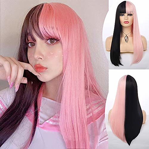 half pink and black wig long straight cosplay wigs with bangs synthetic split costume halloween cosplay wigs for women
half pink and black wig long straight cosplay wigs with bangs synthetic split costume halloween cosplay wigs for women