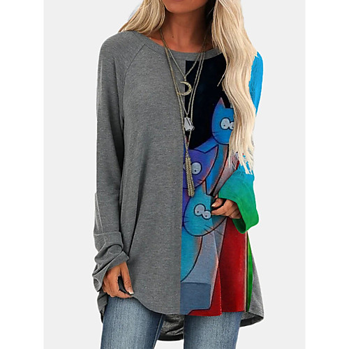 Women's Blouse Shirt Cat Long Sleeve Print Round Neck Tops Basic Top Blue Gray 
Women's Blouse Shirt Cat Long Sleeve Print Round Neck Tops Basic Top Blue Gray