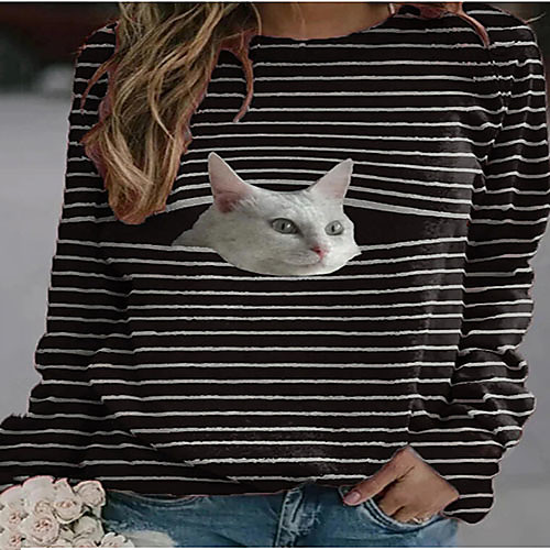 Women's Plus Size Blouse Shirt Striped Cat Animal Long Sleeve Round Neck Tops Basic Top Black
Women's Plus Size Blouse Shirt Striped Cat Animal Long Sleeve Round Neck Tops Basic Top Black