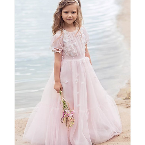 Princess / A-Line Knee Length Party / Wedding Flower Girl Dresses - Tulle Half Sleeve Jewel Neck with Appliques / Solid
Princess / A-Line Knee Length Party / Wedding Flower Girl Dresses - Tulle Half Sleeve Jewel Neck with Appliques / Solid