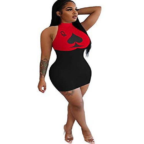women's sexy sleeveless turtleneck poker printed paneled bodycon cocktail party dress red
women's sexy sleeveless turtleneck poker printed paneled bodycon cocktail party dress red