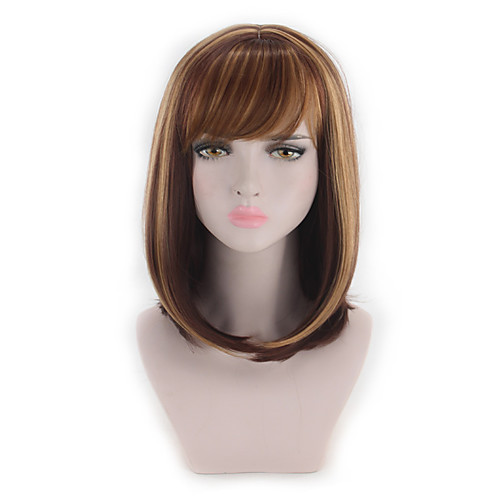 

Wig Female Mixed Color Highlights Brown Bobo Bobo Head Short Straight Hair Inner Buckle Pear Blossom Medium Long Curly Hair Cover 14 Inches