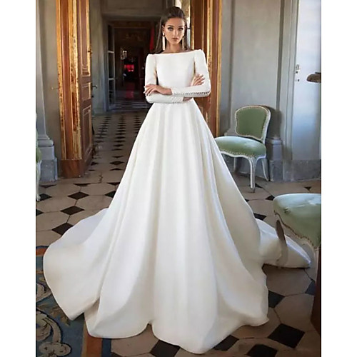 A-Line Wedding Dresses Bateau Neck Court Train Polyester Long Sleeve Simple Backless Elegant with 2021
A-Line Wedding Dresses Bateau Neck Court Train Polyester Long Sleeve Simple Backless Elegant with 2021