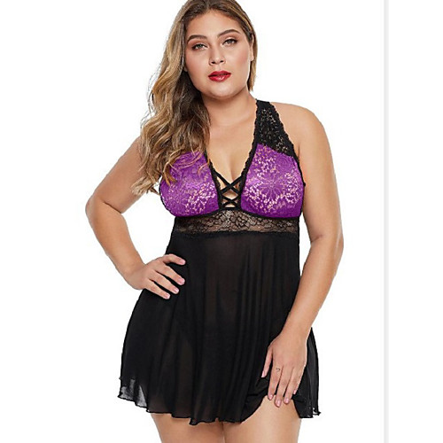 Women's Lace Cut Out Plus Size Bodysuits Nightwear Color Block Black / Purple S M L
Women's Lace Cut Out Plus Size Bodysuits Nightwear Color Block Black / Purple S M L