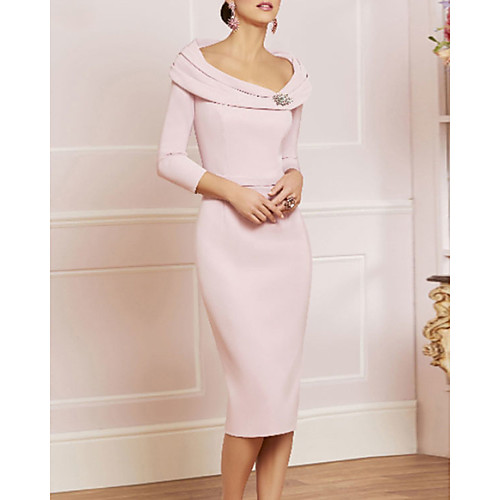 Sheath / Column Mother of the Bride Dress Plus Size Elegant Vintage Scoop Neck Knee Length Jersey 3/4 Length Sleeve with Beading Crystal Brooch 2021
Sheath / Column Mother of the Bride Dress Plus Size Elegant Vintage Scoop Neck Knee Length Jersey 3/4 Length Sleeve with Beading Crystal Brooch 2021