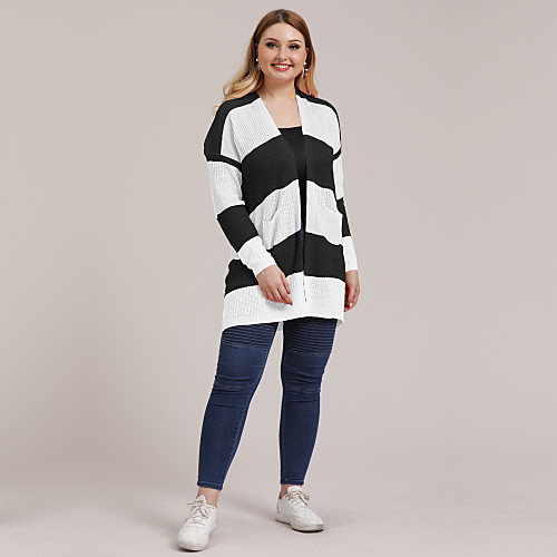 Women's Stripe Knitted Striped Color Block Cardigan Sweater Long Sleeve Plus Size Sweater Cardigans V Neck Fall Winter Black
Women's Stripe Knitted Striped Color Block Cardigan Sweater Long Sleeve Plus Size Sweater Cardigans V Neck Fall Winter Black