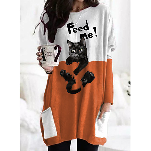 Women's T shirt Dress Cat Plaid Graphic Prints Long Sleeve Pocket Patchwork Print Round Neck Tops Basic Basic Top Black Orange
Women's T shirt Dress Cat Plaid Graphic Prints Long Sleeve Pocket Patchwork Print Round Neck Tops Basic Basic Top Black Orange