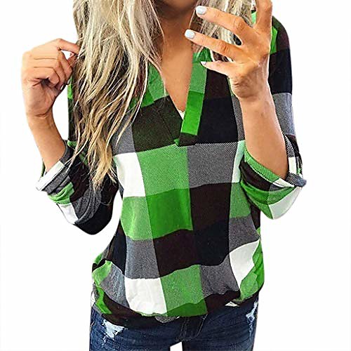 women long sleeve flannel plaid shirt pullover sexy v neck tops casual loose boyfriend tunic slim t shirts blouses black & green medium 
women long sleeve flannel plaid shirt pullover sexy v neck tops casual loose boyfriend tunic slim t shirts blouses black & green medium