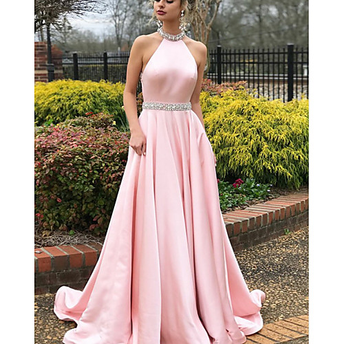 A-Line Beautiful Back Sexy Engagement Prom Dress Halter Neck Sleeveless Sweep / Brush Train Satin with Pleats 2021
A-Line Beautiful Back Sexy Engagement Prom Dress Halter Neck Sleeveless Sweep / Brush Train Satin with Pleats 2021