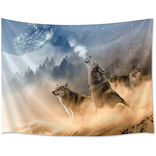 

Wall Tapestry Art Deco Blanket Curtain Picnic Table Cloth Hanging Home Bedroom Living Room Dormitory Decoration Polyester Fiber Animal Wolf