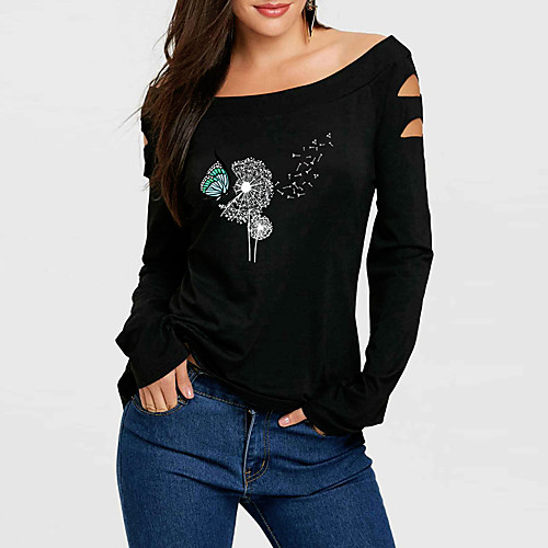Women's T-shirt Graphic Prints Dandelion Long Sleeve Print Off Shoulder Tops Basic Basic Top Black
Women's T-shirt Graphic Prints Dandelion Long Sleeve Print Off Shoulder Tops Basic Basic Top Black